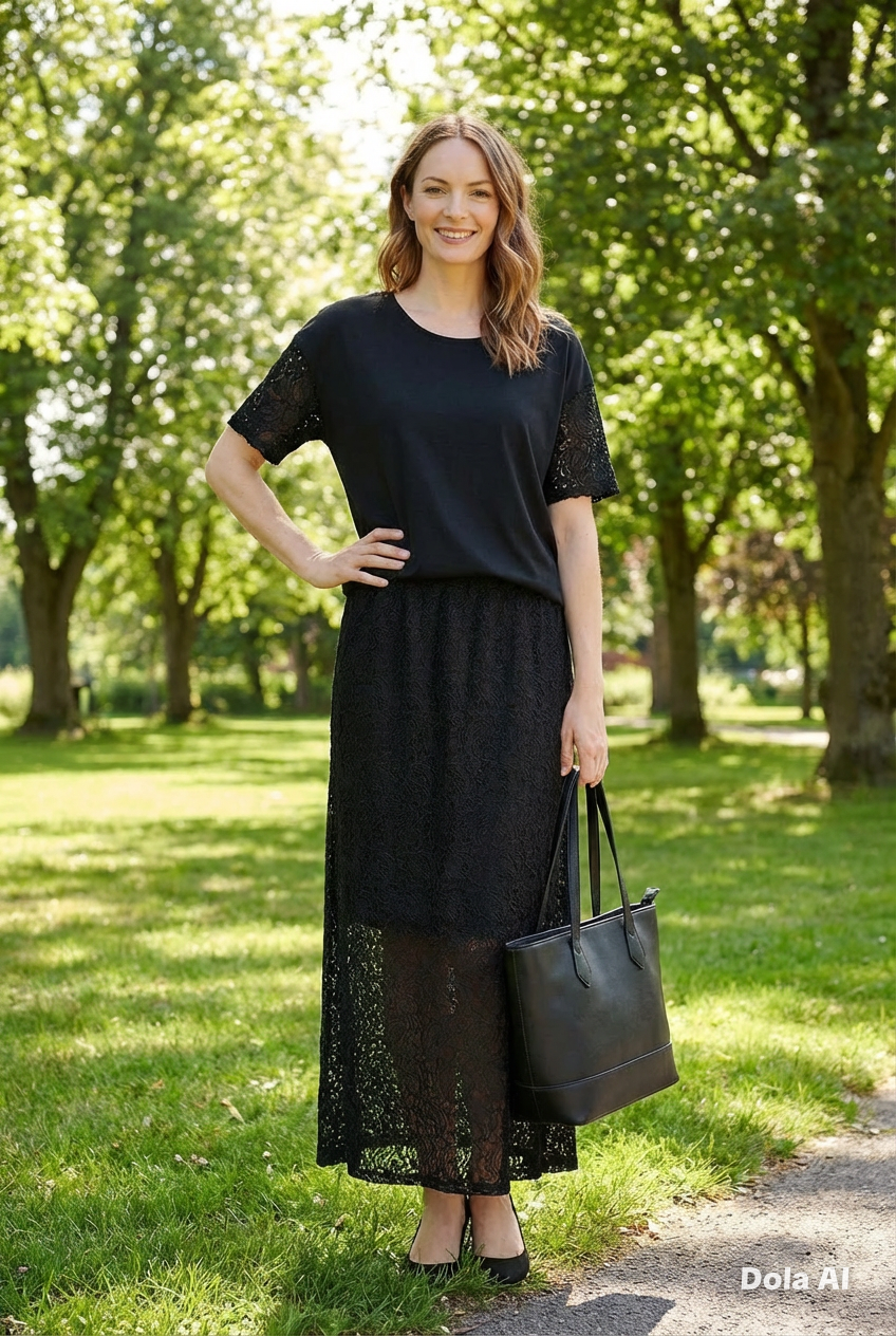 Laced skirt and top with laced sleeves